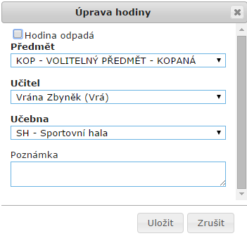 Poznámku můžete nechat nevyplněnou, ta slouží pouze vám (zadávajícím) pro přehled. Zaškrtnutím dalšího políčka změnu zveřejníte. Po uložení přejdete na rozvrh daného dne.