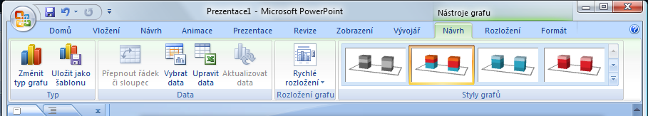 Kategorie grafů V levém sloupci vybereme kategorii grafu. Typ grafu V prostřední části okna vybereme konkrétní typ grafu.