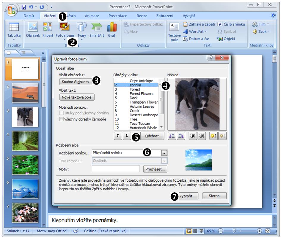 Úkol k řešení: Vytvořte prostřednictvím aplikace MS PowerPoint fotoalbum.