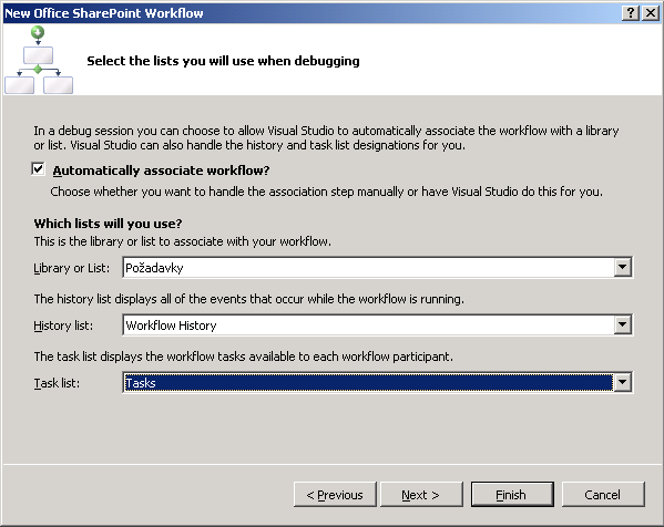 16. Návrh a implementace workflow Ve Visual Studiu vytvoříme nový projekt typu SharePoint 2007 State Machine Workflow.