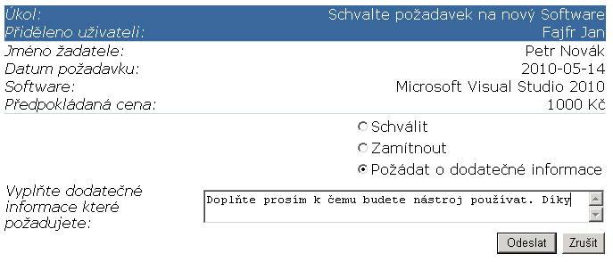 Obrázek 78: Stav workflow v prostředí SharePointu Na této stránce je vidět mimo jiné, kým a kdy bylo workflow započato, ke kterému dokumentu se vztahuje, jaký je jeho status a ve spodní části seznam