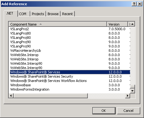 Obrázek 38: Vložení referencí na objektový model SharePointu Projekt již obsahuje vygenerovanou třídu Program.cs s Main metodou. Po přidání reference na API SharePoint můžeme přidat direktivu using.