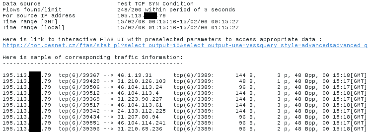 FTAS: TCP SYN flood test koncová síť Ukázka