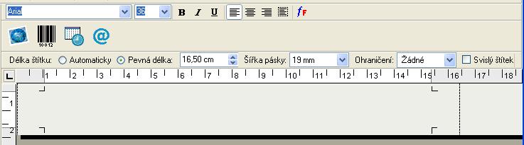Používání Editoru pásků Vytvoření štítku Tato část popisuje tisk štítku na pořadač za použití Editoru pásků. Budete moci upravit text štítku a uložit jej pro pozdější použití.