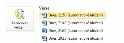 Obrázek 16 - Správa verzí 9. Cizojazyčné překlady dokumentů Velice zajímavou novou vlastností Wordu 2010 je integrace nástroje Microsoft Translator, který slouží k automatickým překladům textu.