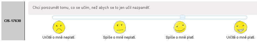 ŠKÁLA-POSUVNÍK Likertova škála hodnocení používaná v dotaznících 1. Zadání 2. Šablona škály 3. Spodní hodnota škály 4. Horní hodnota škály 5. Krokování škály Spodní hodnotu (3.