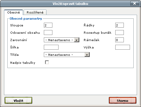 2. Vytvoření a úpravy HTML tabulky 3. Přijmout změny 4. Zrušit editaci 5.