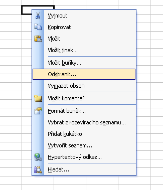 Při odstranění označíme buňku nebo oblast a určíme, co se stane s buňkami, které se nacházejí v blízkosti oblasti, která bude odstraněna.