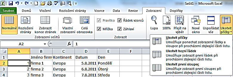 PRÁCE S OKNY (list) na dvě části tak, že s každou z nich je možné pracovat samostatně. Přitom změna, která bude provedena v jedné části, se okamžitě projeví i v části druhé.