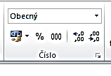 aktuální buňce měnit (obr. 37). K nastavení nejpotřebnějších číselných formátů je možné využít pět tlačítek ve skupině Číslo (obr. 38).