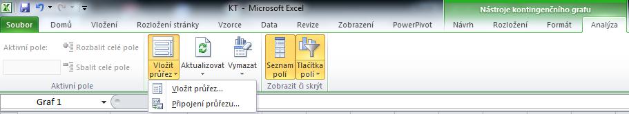 7.3. Průřezy v kontingenčním grafu Průřezy jsou fenoménem nové verze Microsoft Office Excel 2010. Velmi elegantním způsobem můžete ještě dále graficky ovlivnit zobrazení kontingenčního grafu.