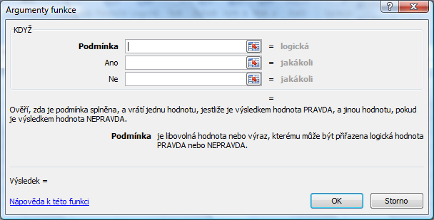 Excel úkol 03 datum a čas, textové a logické funkce Obrázek 47 Dialogové okno funkce NEBO Z testovaných podmínek musí platit aspoň jedna, aby celková hodnota platila.