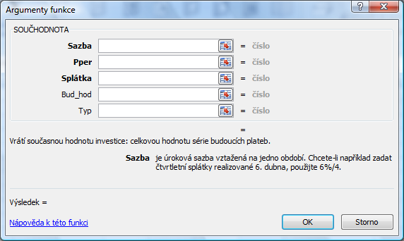 Excel úkol 04 funkce finanční a Typ. Obrázek 50- Dialogové okno funkce POČET.