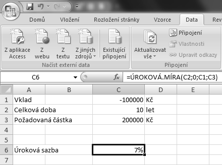 =POČET.OBDOBÍ(C2/100;0;C1;C3) Výpočet úrokové sazby Tato funkce vypočte úrokovou sazbu vztaženou na období půjčky nebo investice.