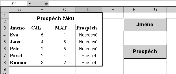 1. Vytvořte tabulku podle předlohy. 2. Vytvořte první makro pro seřazení tabulky podle jména.