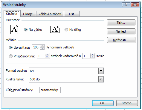 5b) vzhled stránky Ve vzhledu stránky, kam se dostaneme skrze menu Soubor Vzhled stránky můžeme nastavit například velikost papíru, orientaci stránky (na výšku, na šířku), okraje, záhlaví a zápatí