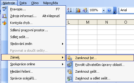 Excel disponuje tzv. funkcí zamykání. Pokud si uživatel z nějakého důvodu nepřeje, aby některé buňky byly editovány (manipulace a změna jejich obsahu), pak takové buňky uzamkne (lze nastavit i heslo).