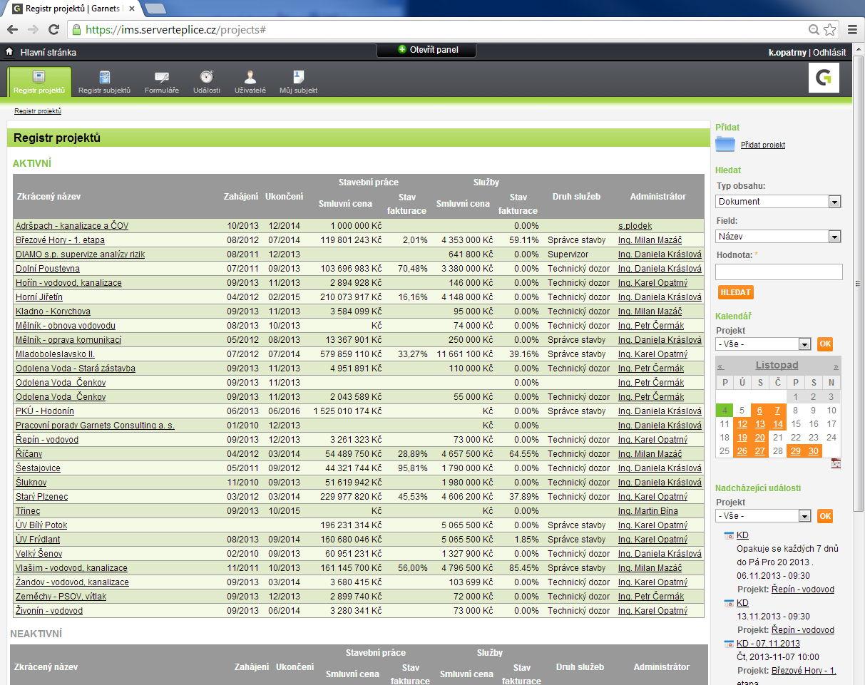 Příloha 15 - Software Garnet s Consulting současný (Zdroj: Archiv Garnet s