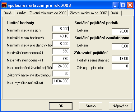 Splečná nastavení pr rk 2008 - Servis Nastavení Obecné Živtní minimum se pr rk 2008 nezměnil. Nvá ple v kmenvé databázi V kmenvé databázi přibyla nvá sučást zálžky Průměry.