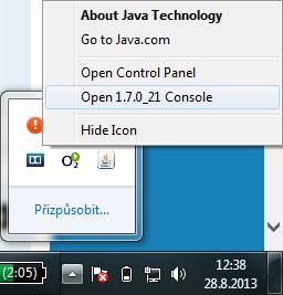 Z Console (X.Y.Z představuje číslo verze nainstalované javy, kterou používá prohlížeč), čímž vyvoláte okno java konzoly, vizte obrázek 24.