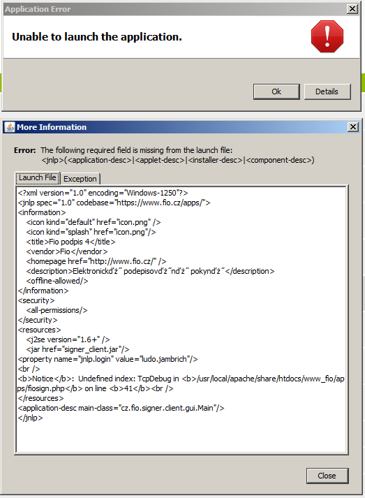 5.11 Unable to launch the application. Nelze spustit podepisovač v Internet Explorer.