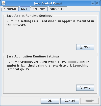 Nastavení Javy v Linuxu Spusťte nástroj jcontrol pro nastavení parametrů Javy (pokud ho nenajdete v menu vašeho systému, použijte stejnojmenný příkaz v příkazové řádce v konzoli/emulátoru terminálu).