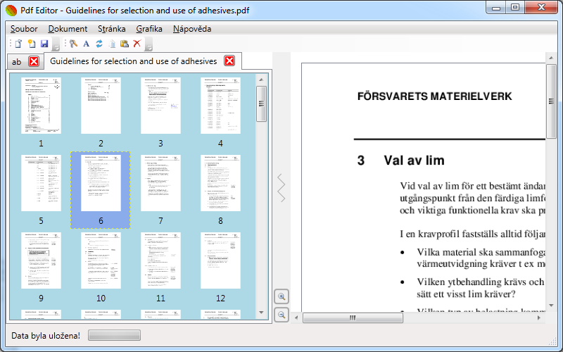 Obrázek 2. Program PdfEditor 3.3.2. Panel menu V tomto panelu má uživatel pohromadě všechny funkce programu.