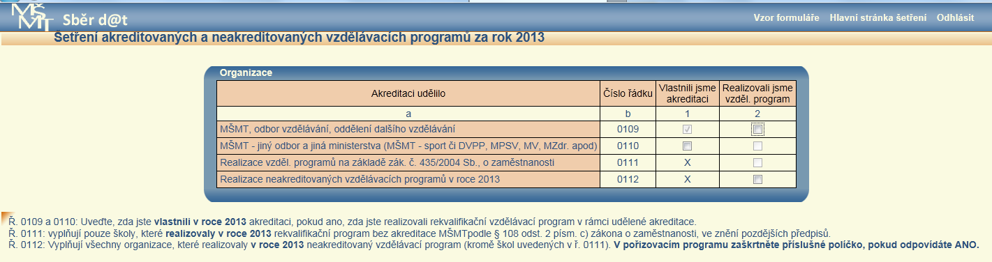 Je vhodné zpracovávat oddíly v pořadí, v jakém se nabízejí.