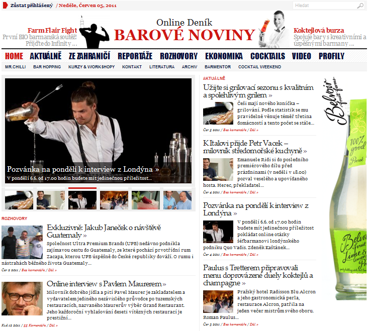 Online Deník BAROVÉ NOVINY O NÁS BAROVÉ NOVINY je nejpopulárnější dynamický zpravodajský portál zaměřený na bary a nápoje, který denně přináší významné události a tipy ze světa barmanství a