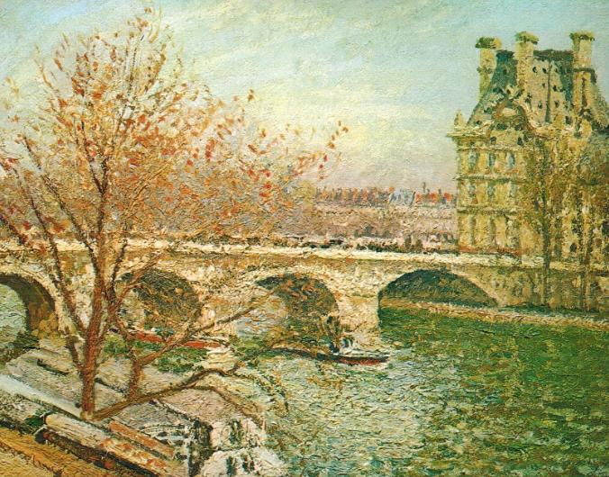 Camille Pissarro Pont-Royal a Louvre o dočasný vliv pointilismu o pohledy na