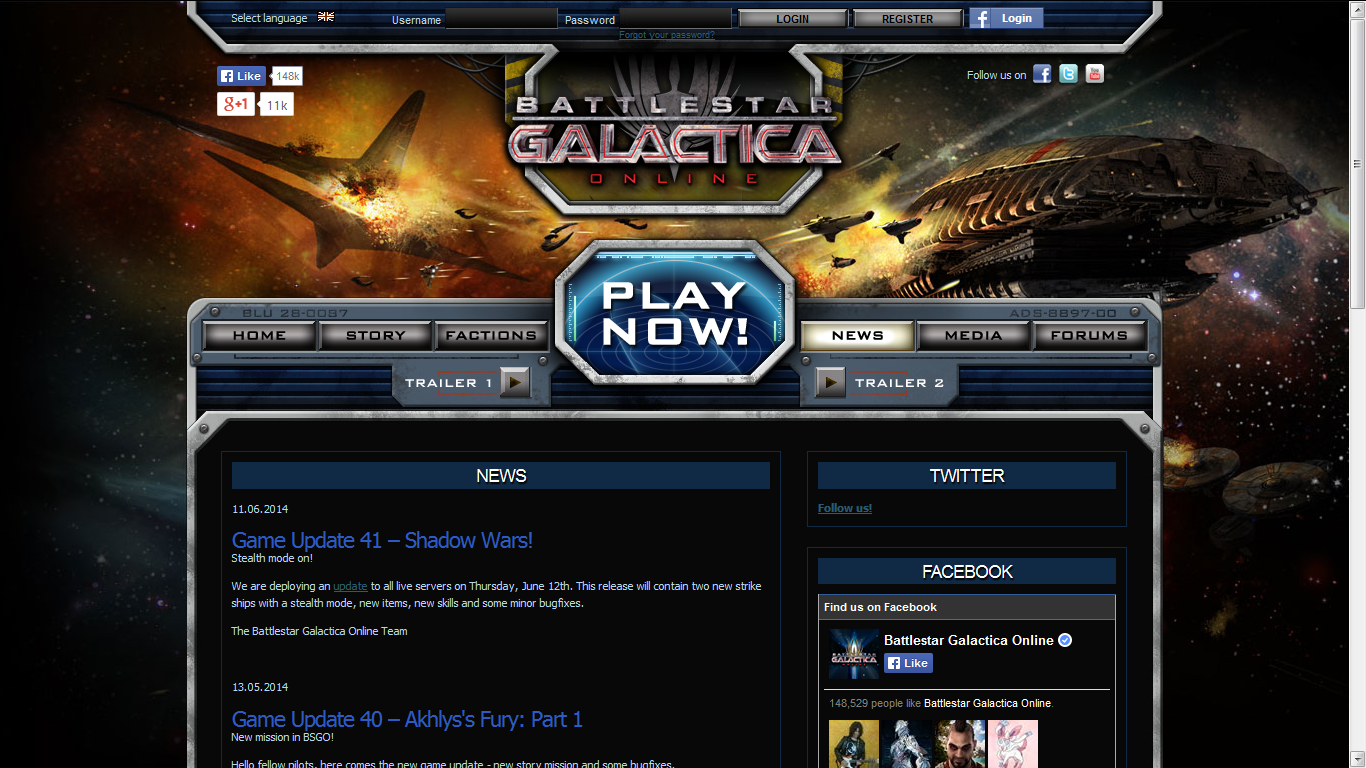 3. Analýza produktových webů her 3.2. Výsledek analýzy Obrázek 3.4: Screenshot záložky news na webu hry Battlestar Galactica Online. možné pouze v případě, že hra příběh má.