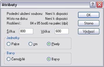 Okno programu Kreslicí plátno Velikost obdélníkového kreslícího plátna a tedy velikost budoucího obrázku můžeme změnit tažením za čtverečky (úchytové body), které se nacházejí v jeho rozích nebo