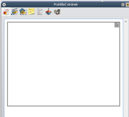 Na levé straně se ve sloupci zobrazuje primárně přehled vytvořených stránek aktuální práce (slidů). Ikonky nad nimi představují možnosti využití vytvořených objektů (např.