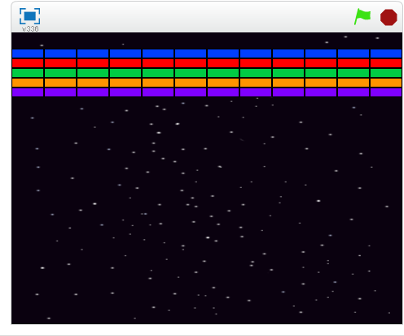 Arkanoid příprava hry Otevřete si editor Scratch a v něm nový projekt. Vaším úkolem je vytvořit základ pro hru Arkanoid. Do scény nejprve vložte vhodné pozadí.