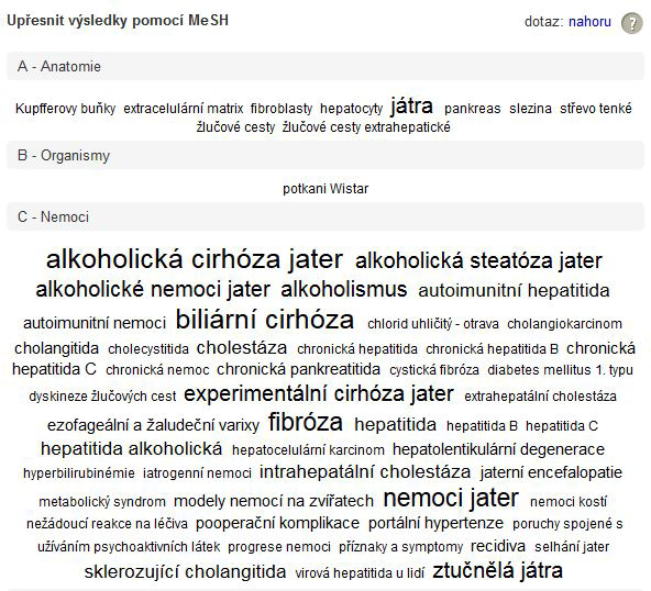 VYUŽITÍ TEZAURU MESH PŘI VYHLEDÁVÁNÍ VĚDECKÝCH INFORMACÍ Obrázek 8 Oblak deskriptorů v portálu Medvik veřejnost. Patří mezi ně např.