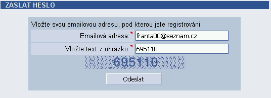 Obr. 1a Změna hesla Zapomenuté heslo V případě, že uživatel zapomene heslo, může si jej nechat zaslat na svou e-mailovou adresu kliknutím na odkaz Zaslat heslo na přihlašovací stránce. Obr.