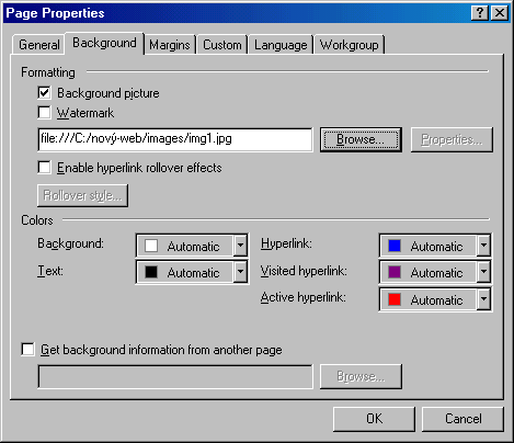 Barevné pozadí stránky Formátování webových stránek Barvy nebo obrázky na pozadí stránky můžeme nastavit dvěma způsoby: Ručně. Použitím témat.