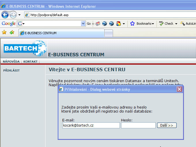 Co je to E-Business Centrum Jedná se o internetovou aplikaci, která je určena k oboustranné výměně informací mezi informačním systémem firmy Bartech, s.r.o. a zákazníkem.