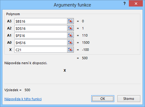 9 Karta Vývojář: Visual Basic pro aplikace 157 OBR. 9-20: FUNKCE POLYNOM Do buněk D21 a E21 vložíme uživatelskou funkci (viz obr.