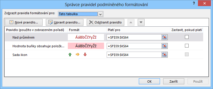 2 Karta Domů 32 Pravidla a jejich správa Po kliknutí do tlačítka Podmíněné formátování zvolíme PRAVIDLA ZVÝRAZNĚNÍ BUNĚK, TEXT, KTERÝ OBSAHUJE.