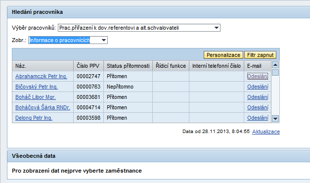 K dispozici je rovněţ funkce filtrace. 7 Zpracování chyb účtování Pokud dojde při zápisu dovolených do SAP k časové kolizi (na den, kdy schvalujeme dovolenou je uţ zadána např.