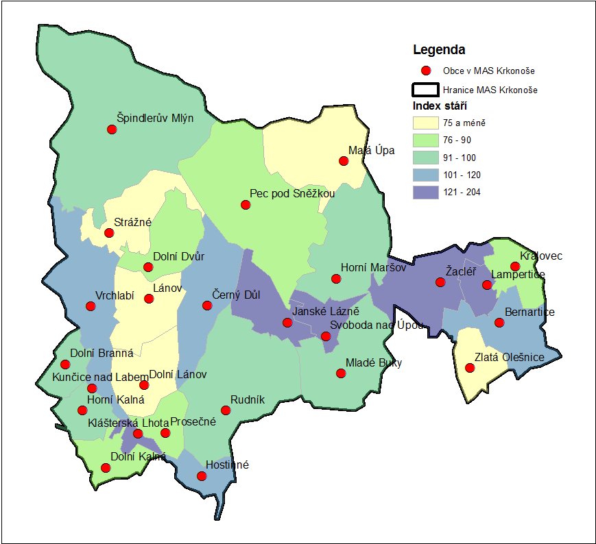 Mapa 3: Index stáří Zdroj dat: SLDB 2011 Pozn.: Index stáří udává počet seniorů (65 a více let) na 100 dětí (0-14 let). 3.3 VZDĚLANOSTNÍ SKLADBA OBYVATEL Vzdělanost obyvatelstva je jedním z ukazatelů poukazujících na kvalitu lidského kapitálu v území.