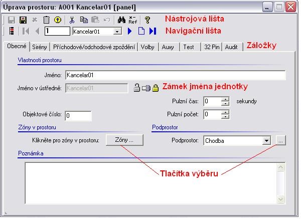 6.2. Programování jednotek Jednotku k programování (editaci) vyberete dvojklikem na její ikonu v pracovním okně. Tím se otevře editační okno jednotky. 6.2.1.