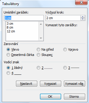 3c) zarovnání odstavců, odsazení, řádkování, tabulátory Zarovnání textu vlevo / na střed / vpravo / do bloku Nástrojem pak volíme řádkování (tj. velikost mezer výška!