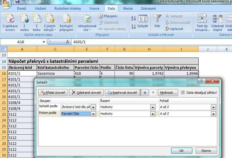 2.2 Seřazení podle zvolených kritérií 1. Chci-li v excelu řadit, je nejprve nutné označit celou oblast, kterou chci řadit.