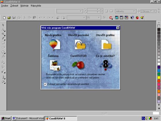 I. COREL DRAW úvodní seznámení s programem Při startu grafického programu COREL DRAW se uživateli nabídne první rozhodovací okno, ve kterém se rozhodne pro způsob další práce.