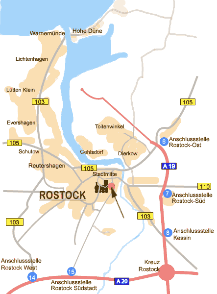 Übung 12: Beschreiben Sie diese Situationen: Cvičení 12: Popište tyto situace: a) Podívejte se na uvedenou mapku a představte si, že se Váš kamarád potřebuje dostat z místa KREUZ ROSTOCK do