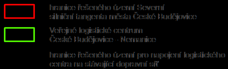 B. VYMEZENÍ ŘEŠENÉHO ÚZEMÍ Severní silniční tangenta města České Budějovice Územní rezerva D/R je Zásadami územního rozvoje vymezena od západu křižovatkou silnic I/20 a II/105, v dotyku s plochami