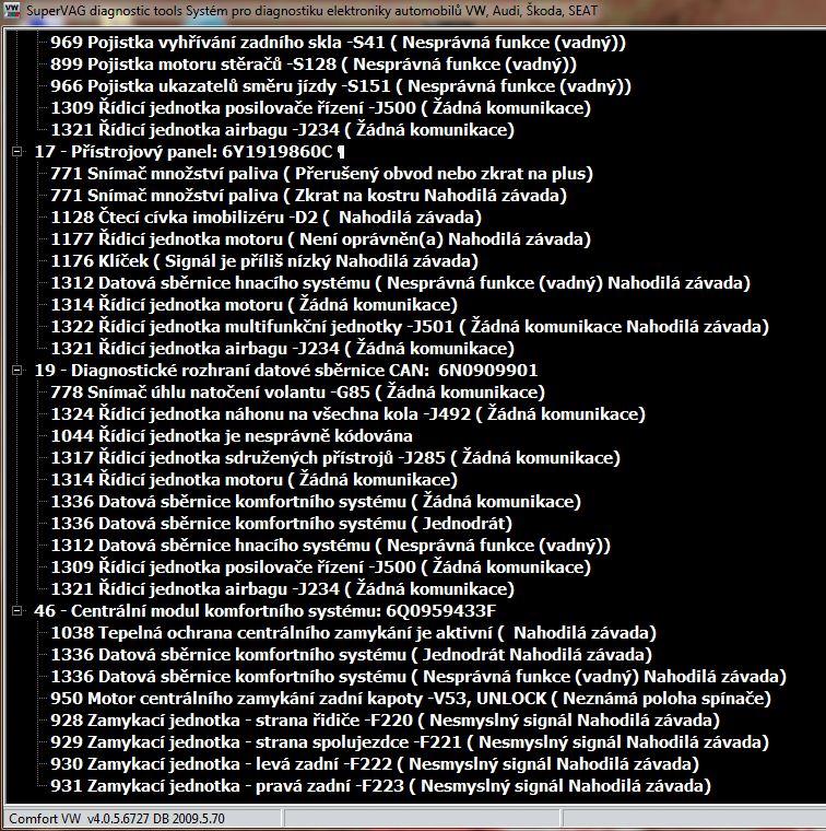 Průmyslové sítě 10.4.4 Diagnostika a konfigurace ŘJ na demonstračním panelu Demonstrační panel byl diagnostikován pomocí programu SuperVAG VW comfort.
