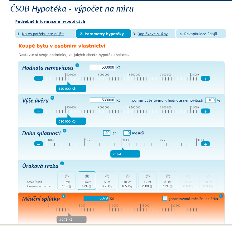 Výpočet hypotečního úvěru u ČSOB